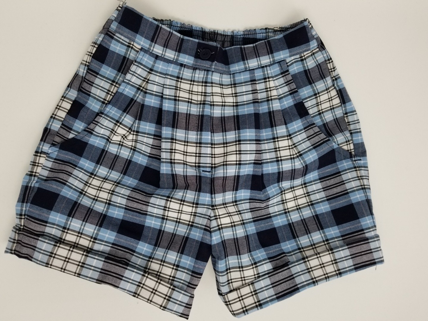 Girls Plaid Shorts- Cuffed hem-Plaid 22