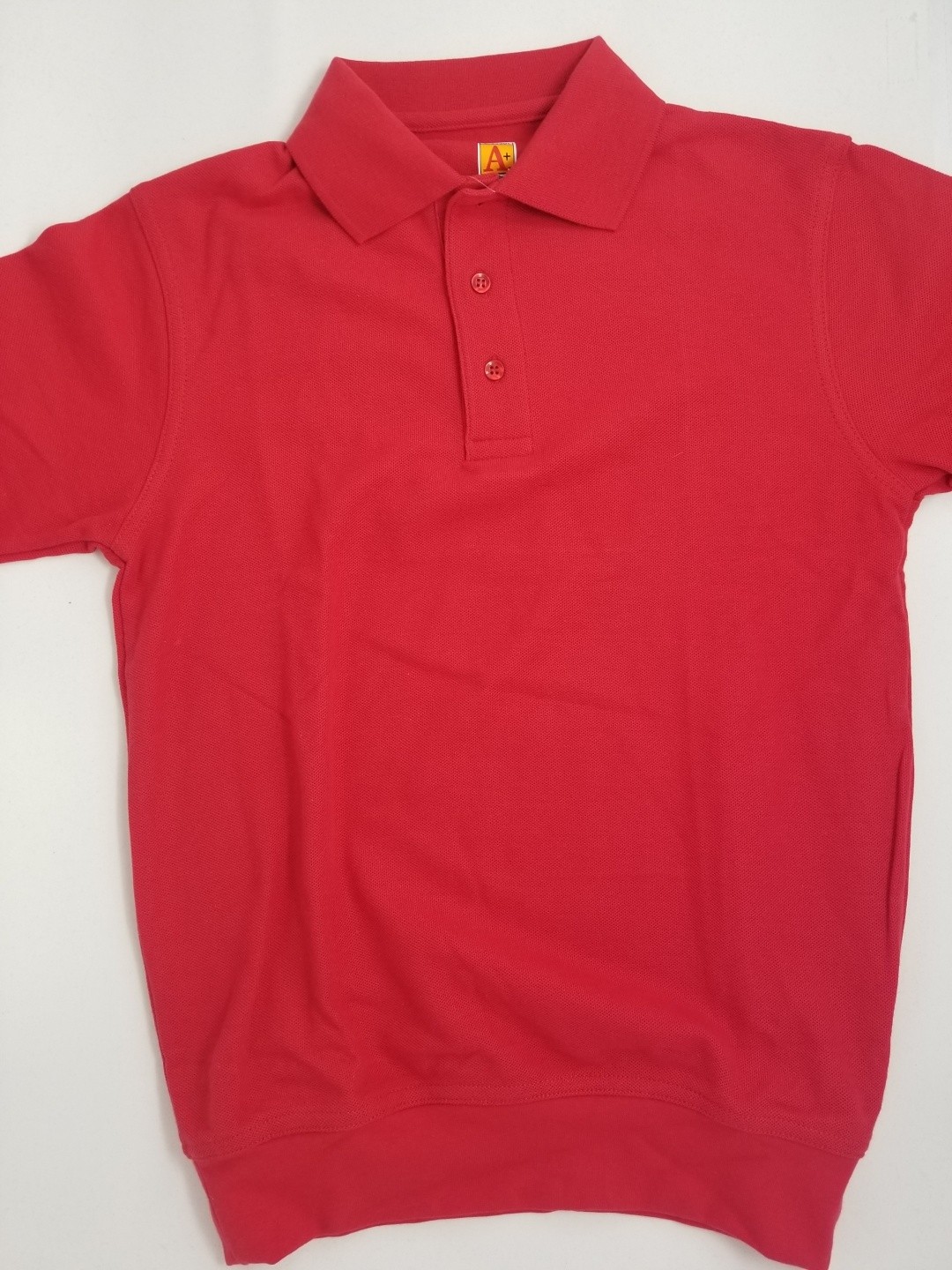 Banded Bottom "No Tuck" Knit Shirt - Pique - Short Sleeve-Red
