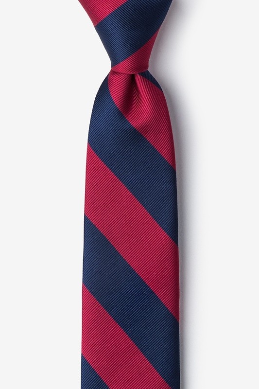 Boys Clip-On Tie-Maroon/Navy Stripes