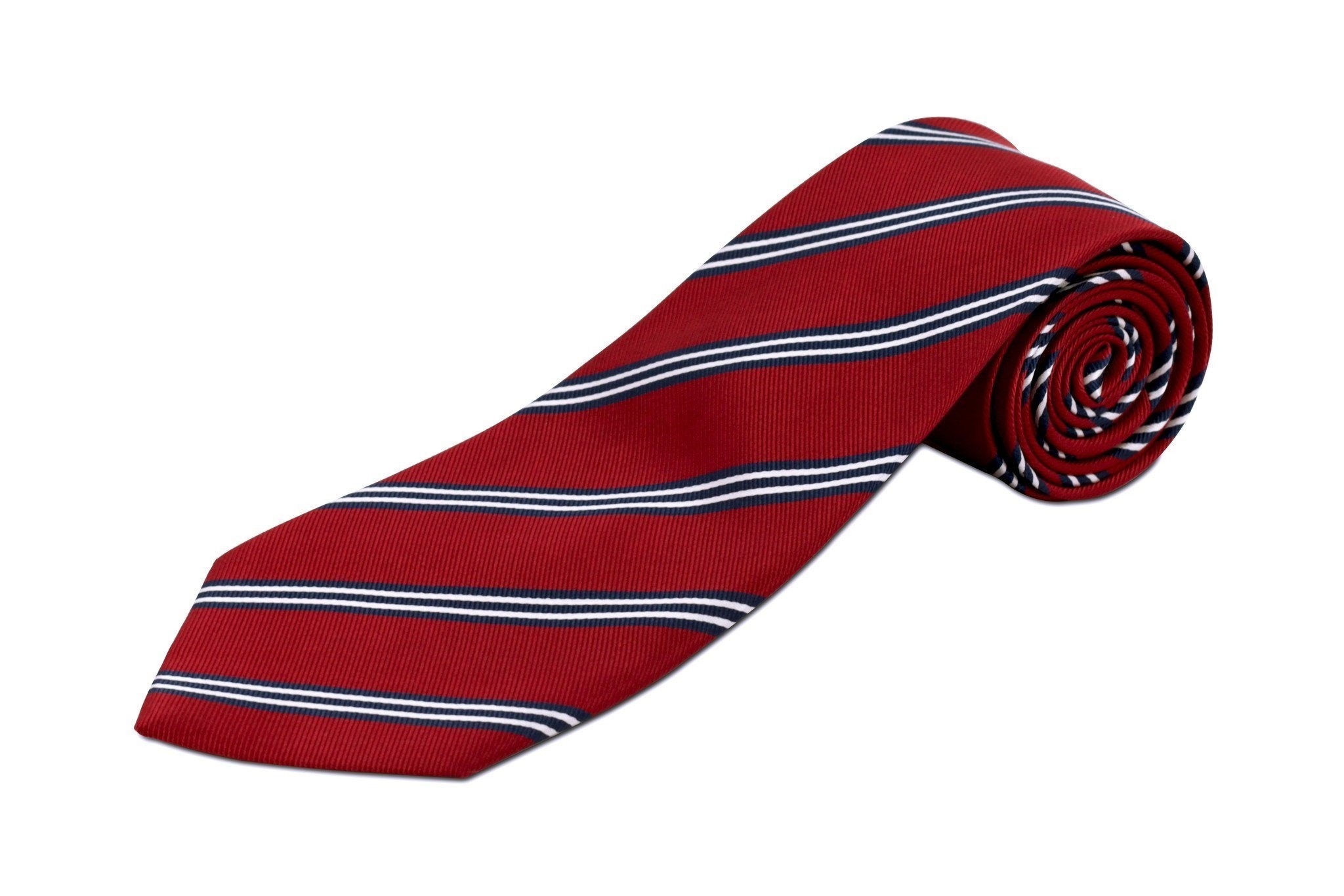 Boys 4-in-hand Necktie-Navy/Red/Silver Stripes