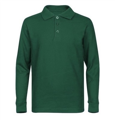 Pique Polo- Long Sleeve-Hunter Green