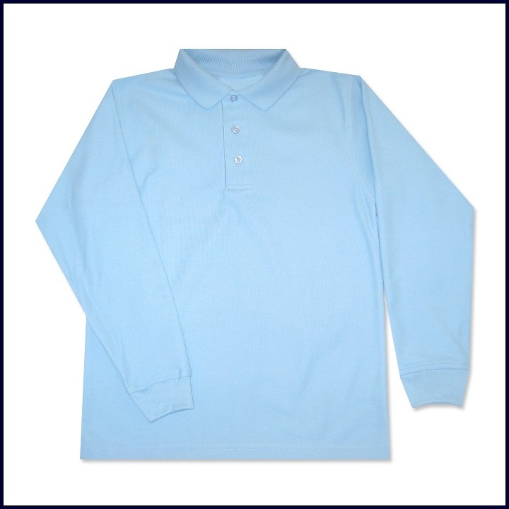 Pique Polo- Long Sleeve-Light Blue