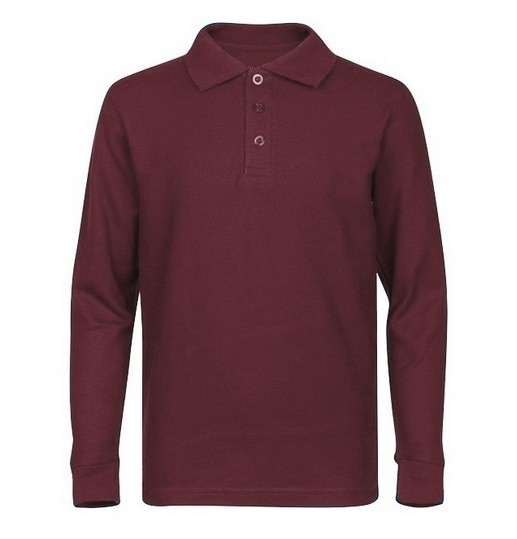 Pique Polo- Long Sleeve-Maroon