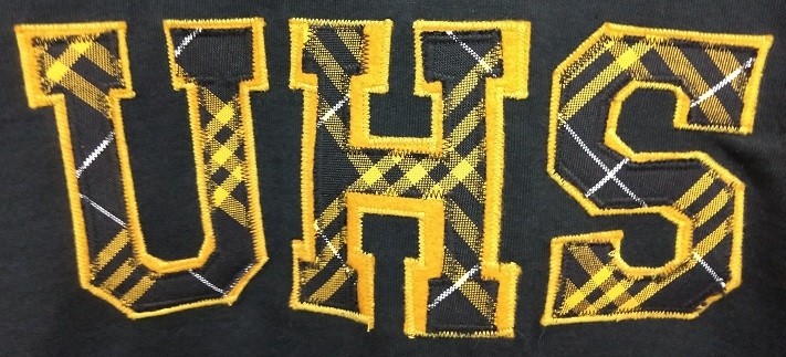 Sweatshirt with Applique Letters-University Lab School "UHS" Plaid