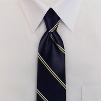 Boys Clip-on Necktie-Navy/Gold/White Stripes