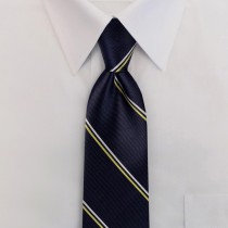 Boys Clip-On Tie-Navy/Gold/White Stripes