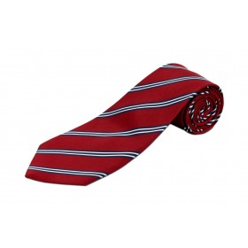 Boys Clip-On Tie-Navy/Red/Silver Stripes