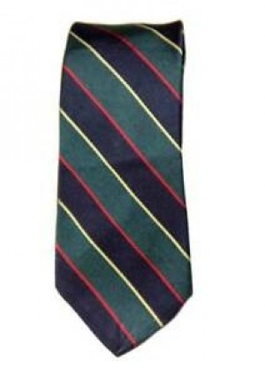 Boys Clip-On Tie-Green/Red/Navy/Gold Stripes