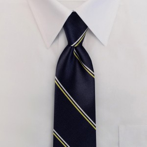 Boys Clip-On Tie-Navy/Gold/White Stripes